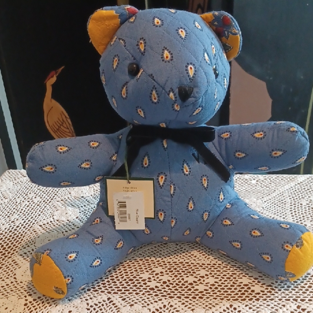 Nwt Vera Beadley Blue and Yellow Patterned Teddy Bear